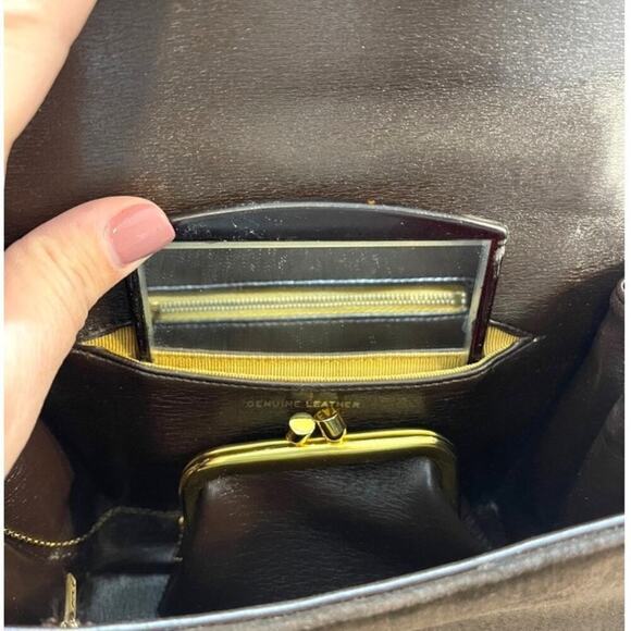 Vintage Koret Suede Leather Handbag Brown Gold Hardware Mid Century Convertible - Picture 9 of 16